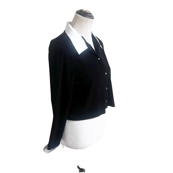 Ronni Nicole By Ouida Vintage Velvet Croppped Button Blouse Satin Collar & Cuffs - Picture 3 of 9